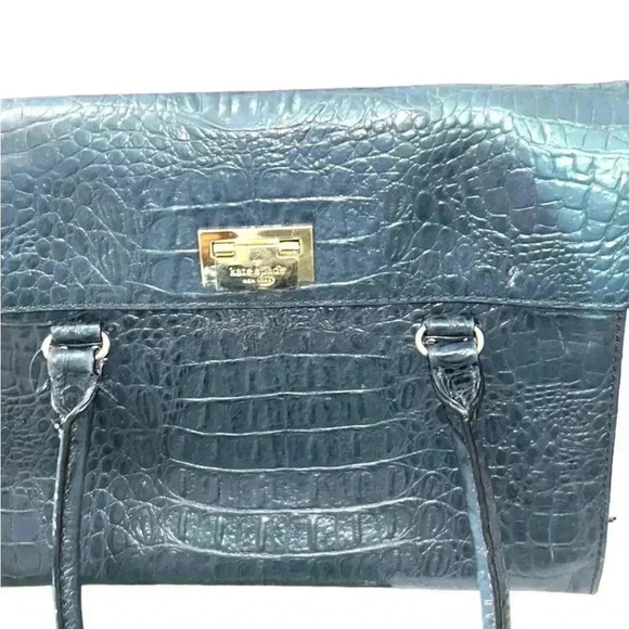 Elegant KATE SPADE Blue Crocodile-Embossed Leather Handbag - Picture 4 of 7